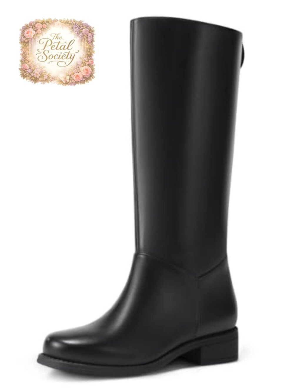 Square Toe Mid Calf Boots Faux Leather Chunky Low Heel Riding Boots